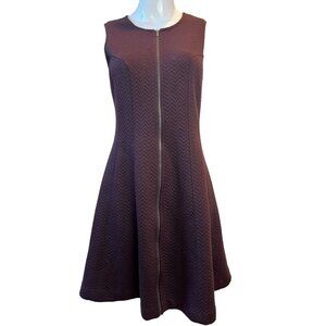 Ann Taylor Mini Skater Dress Crew Neck Sleevless Front Zip Up Maroon Size 4